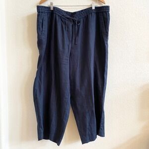 Talbots Linen Wide Leg Cropped Pants Navy Blue Women's Size 2X